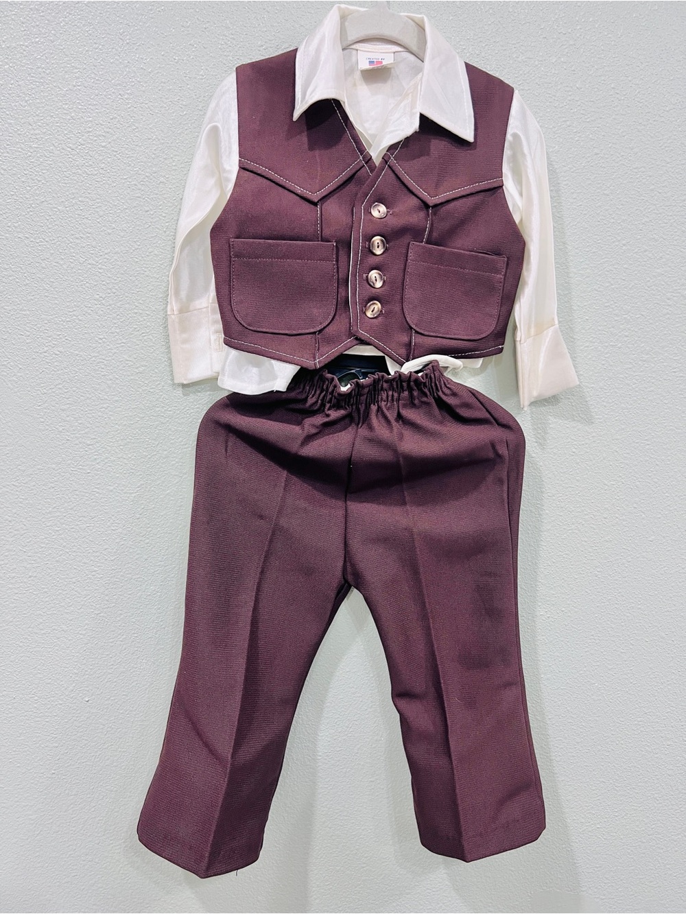 Vintage 70s Created by Georgie Boys Size 2 3 Piece Leisure Suit Vest Pants Shirt